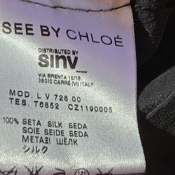 See by Chloe Silk black 3/4 sleeves dress with pockets drawstrings Sz 4 - Picture 8 of 9